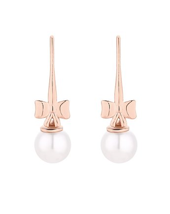 Kolczyki z różowego złota z kokardkami i perłami SWAROVSKI CRYSTAL, SOTHO
