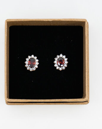 Srebrne kolczyki z granatem i moissanitami, LE JEWELRY