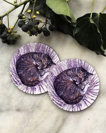 Podkładki pod kubek- Kot i wrzos- Ilustracja, BOSKE