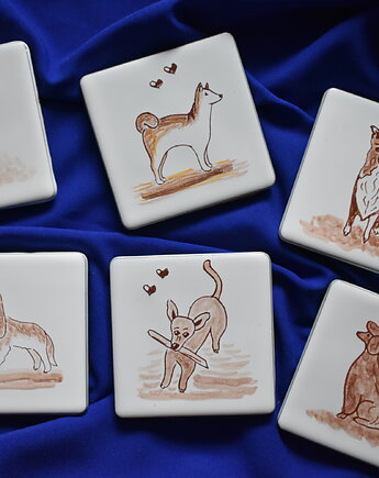 Podkładki pod kubki kafelki psy, Kobaltowa Sroka