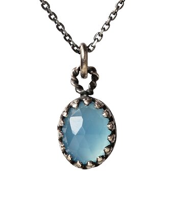 Minimalistyczny srebrny oksydowany naszyjnik z agatem w stylu Vintage, Blooming Stones