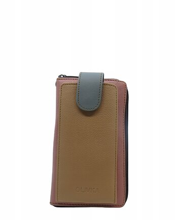 Torebka na telefon portfel 2w1 skórzany dwa paski pojemny zero waste OLIVKA, Olivka Warsaw