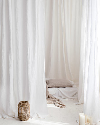 Zasłona z Miękkiego Lnu Stonewashed - White, LUMIO