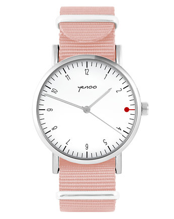 Zegarek - Simple biały - brzoskwiniowy róż, yenoo