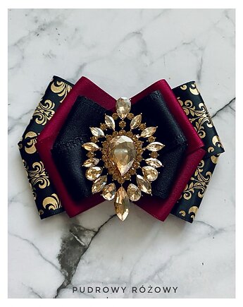 Burgundowa Brosza z kryształem Szampańskim NEW, Pudrowy Różowy