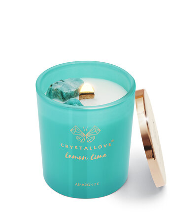 CRYSTALLOVE Świeca sojowa z amazonitem lemon lime 400g - limited edition, CRYSTALLOVE
