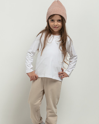 Bluzka z długim rękawem z dzianiny bawełnianej dla dziewczynki, MMD44, biała, mala bajka