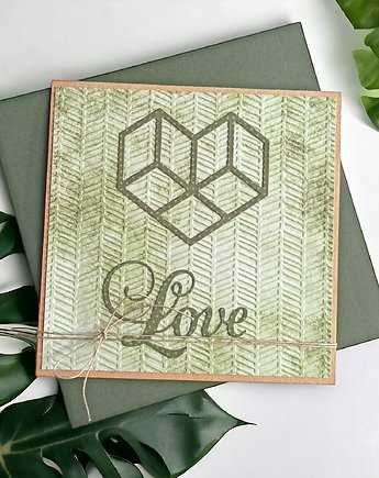 LOVE : kartka walentynkowa ślubna, miłosna : zieleń vintage, kaktusia