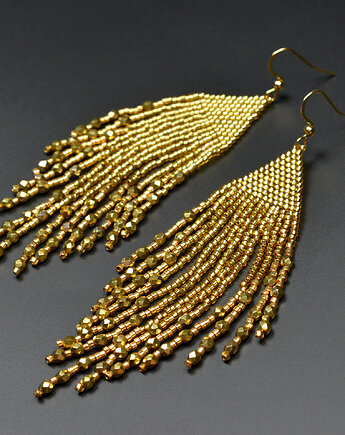 Skúfar II, złote "indiańskie" kolczyki, beading, Sol