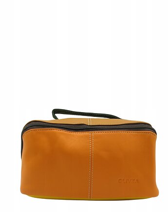 Kosmetyczka podróżna duża damska skórzana pojemna kieszenie rączka OLIVKA, Olivka Warsaw