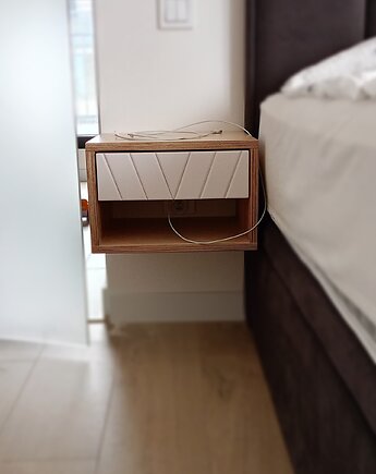 Minimalistyczna wisząca szafka nocna z szufladą i półką, woodUlike
