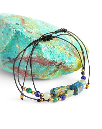 Chryzokola, awenturyn, lapis, hematyt bransoletka, Magneska