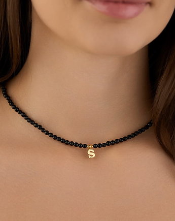 Choker onyks z literką srebro 925 pozłacane, Coccola JEWELLERY