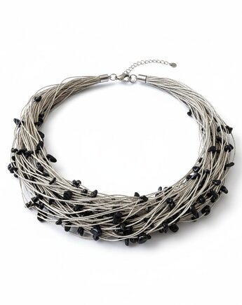 Naszyjnik z lnu z czarnym agatem, Beezoo