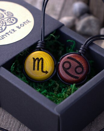 Naszyjnik znak zodiaku Lew- drewniany amulet astrologiczny, Hunterbone