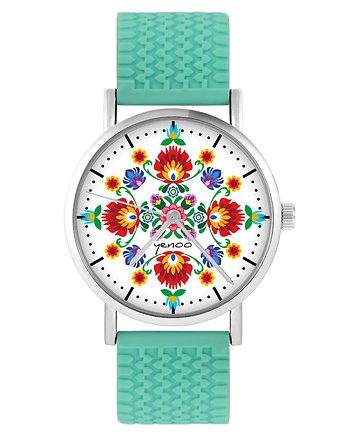 Zegarek - Folkowa mandala - silikonowy, turkus, yenoo