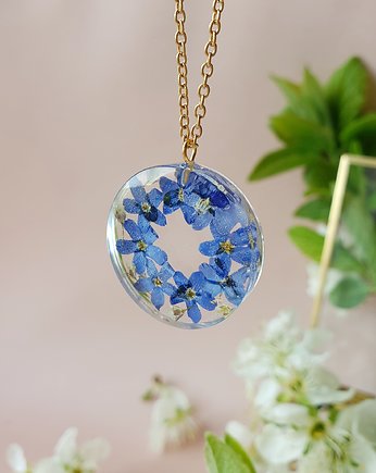 Naszyjnik wianek z niezapominajką, Jaskółcze ziele handmade 