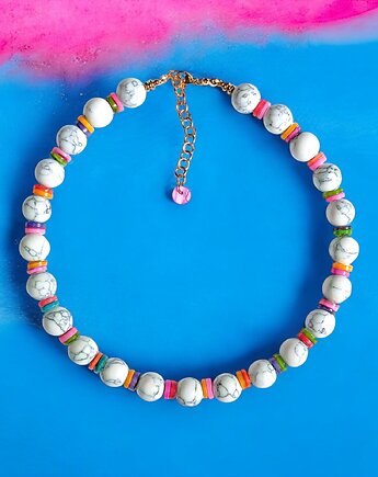 HOT TREND 2025 : naszyjnik : summer collection : howlit 12mm, kolorowa muszla, kaktusia
