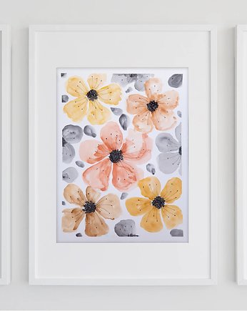 Oryginalna akwarela. Beżowe kwiaty 30x40cm, Malgorzata Domanska