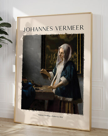 Plakat Reprodukcja Johannes Vermeer - Kobieta z wagą, Ważąca perły, OKAZJE - Prezent na Dzień Kobiet
