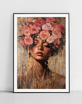 Plakat Złote kwiaty i twarz, Harvest Maison