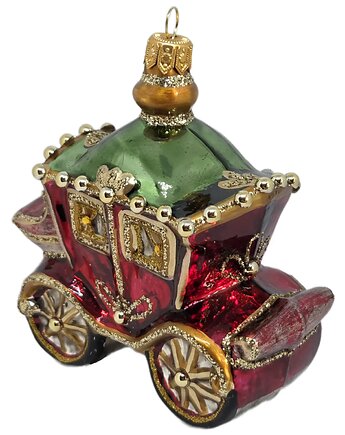 Ręcznie malowana bombka szklana bordowa bogato zdobiona karoca, STARGLASS