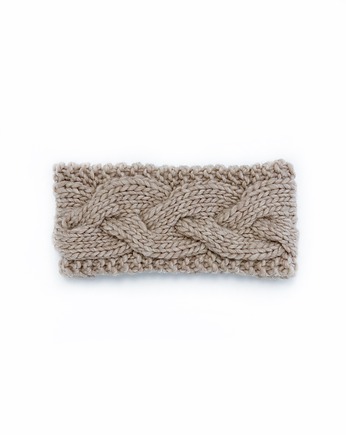 Beżowa wełniana opaska w warkocze, Holy Alpaca Knit