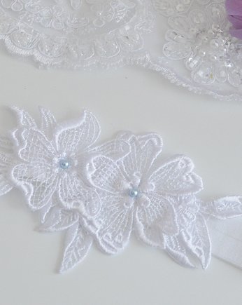 Biała podwiązka z niebieskimi perełkami, Anelis Atelier