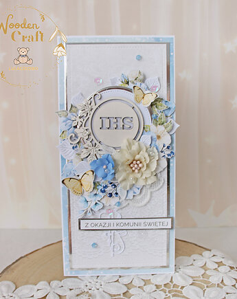 Kartka komunijna, Pamiątka Pierwszej Komunii, prezent "Sapphire2" GOTOWA, Lulaczkowo