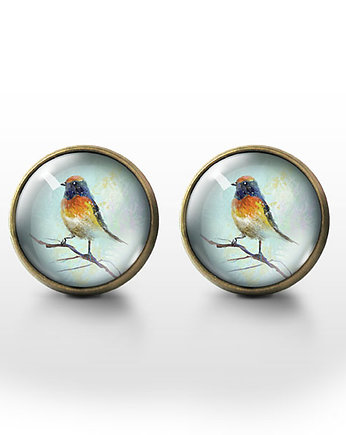 Kolczyki sztyfty - Kolorowy ptak - brąz, OSOBY - Prezent dla Kobiety
