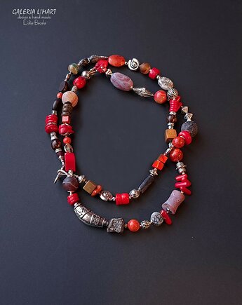 Niezwykły naszyjnik boho z koralem i mixem minerałów prezent  lux UNIKAT, Galeria Limart