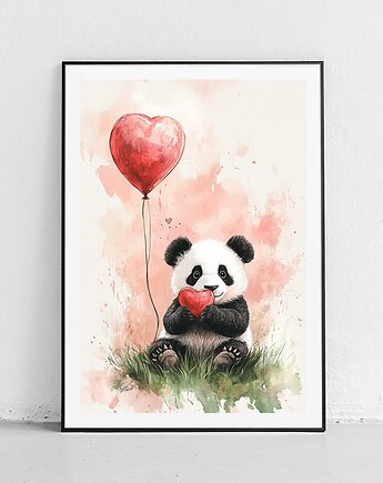 Plakat Panda z miłosnym sercem, Harvest Maison