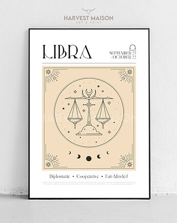 Plakat Znak Zodiaku Mystical Art Waga Prezent Dla Niej, Harvest Maison