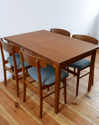Duński stół i 4 krzesła tekowe Farstrup Mid century, Szczypta
