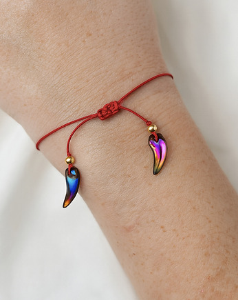 Bransoletka szczęścia czerwony sznurek  z rogami, lulukalina