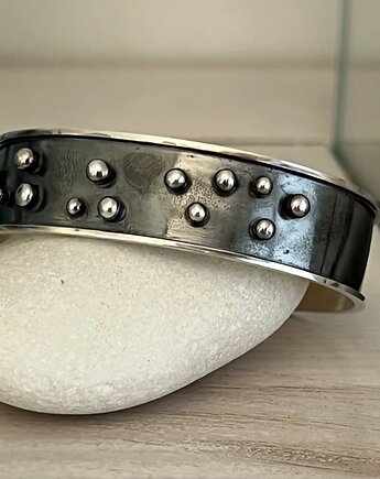 Bransoletka srebrna doginana, surowa, oksydowana - mankiet, Ade Art