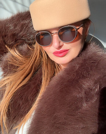 Toczek wełniany / fascynator karmel- toffe, MONIKA SAXTON LUXURIOUS MILLINERY