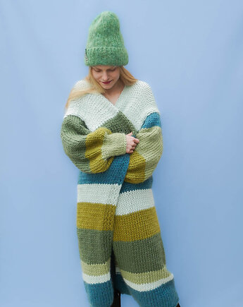 100% MERINO dlugi kardigan w pasy, PANAPUFA
