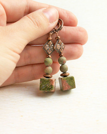 Kolczyki unakit w miedzi :, kaktusia