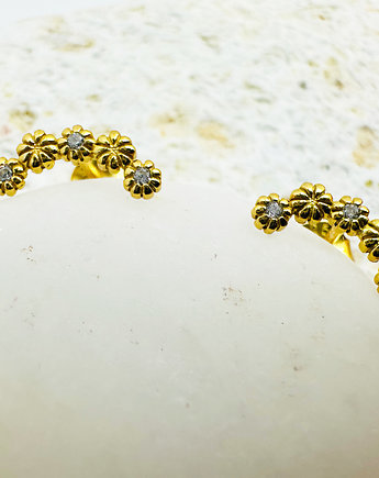 Pozłacane kolczyki z cyrkoniami, mini kwiatki sztyfty, Anemon Atelier