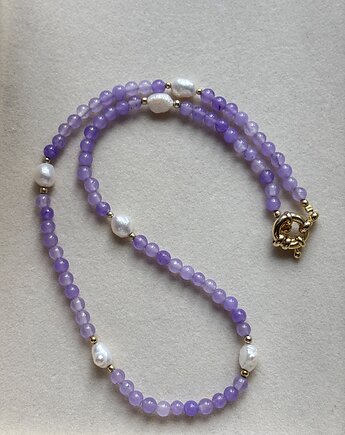 Naszyjnik z fioletowego Jadeitu i Pereł Naturalnych, Chmolowska Jewellery