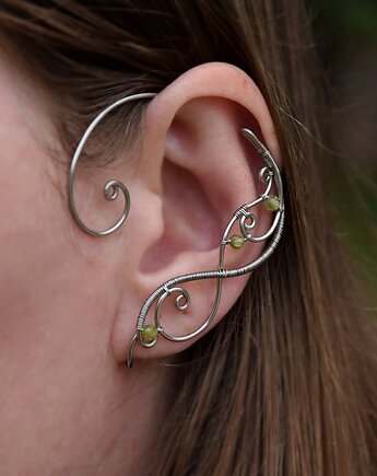 Nausznice zausznice oryginalne kolczyki zielony perydot wire wrapping, Agata Rozanska