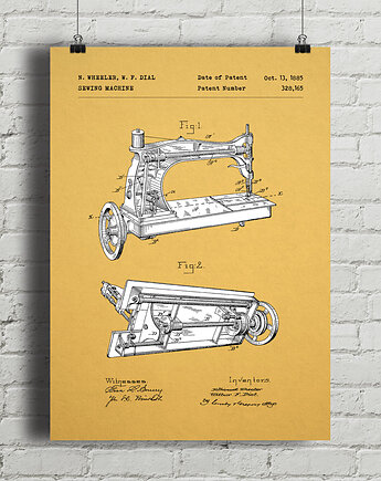 Plakat Maszyna do szycia - patent - rysunek techniczny, minimalmill
