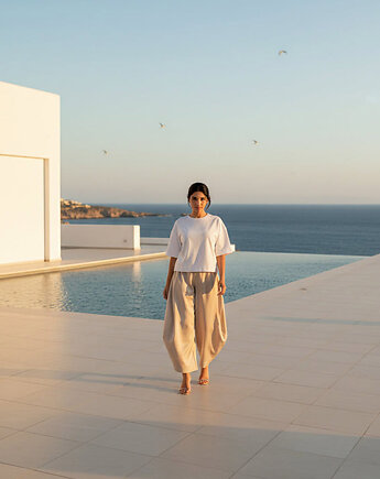 Spodnie eleganckie jedwabne MAUII 80% silk BEŻ, OTTAVIANO Dominika Mlynczak