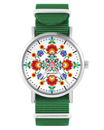 Zegarek - Folkowa mandala - zielony, nylonowy, OSOBY - Prezent dla męża
