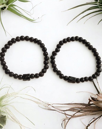 KOMPLET dla PARY - czarny turmalin i lawa - ochrona, energia, kaktusia