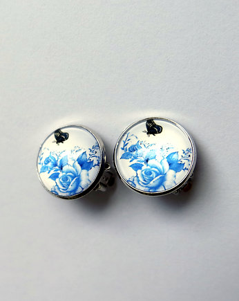 Klipsy - Niebieskie kwiaty, motyl - duże, yenoo