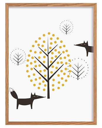 Obrazek Scandi Forest fox 30x40cm, Yellow Tipi