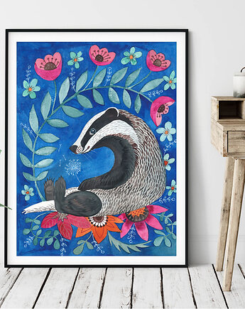 Flower Badger ilustracja drukowana, muamua design