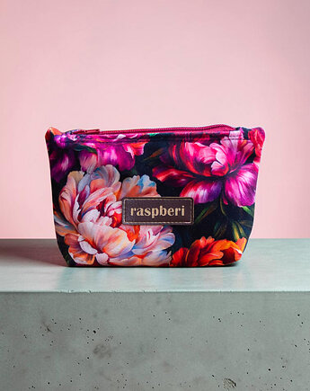 Etui na klucze z weluru w peonie kwiatowe etui handmade, raspberi